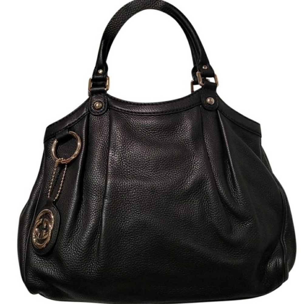 Gucci Top Handle Sukey Pebbled WITHOUT Gg Charm Black Calfskin Leather Shoulder - Picture 1 of 16